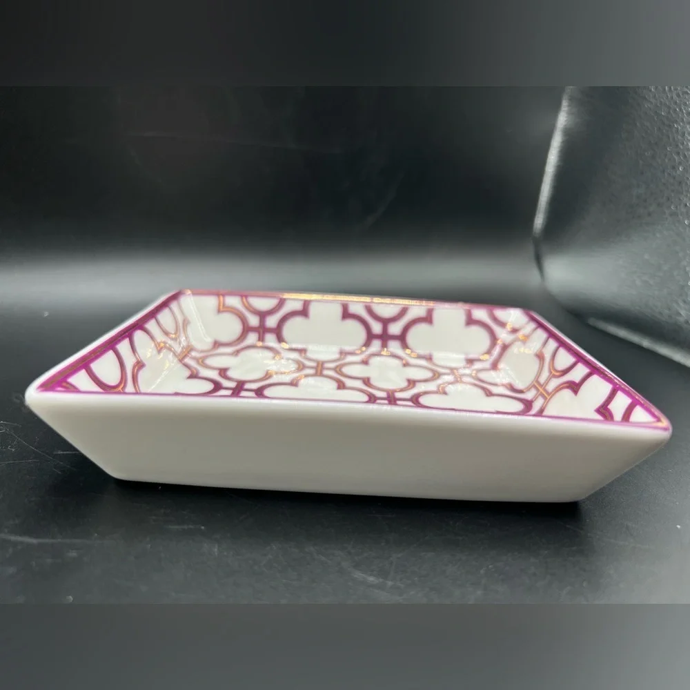 I. Godinger & Co. Trinket Jewelry Dish Tray Rectangle White W/ Purple & Gold